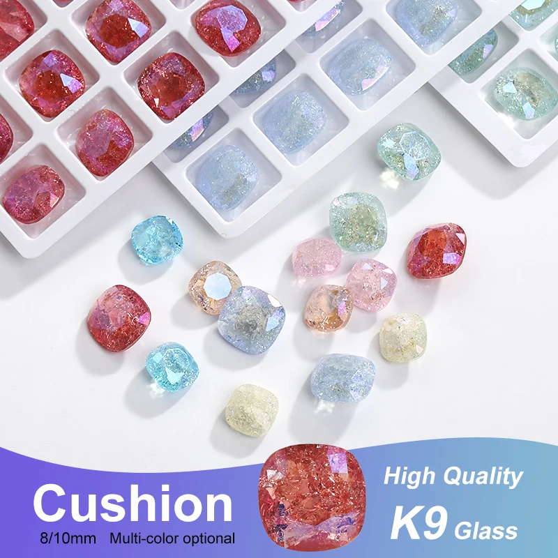 

8/10mm Transparent Bottom Cushion Shape 10/20Pcs Ice Flower Moonlight Series 7Color Kawaii Bling Stone For Nail Gems Rhinestones