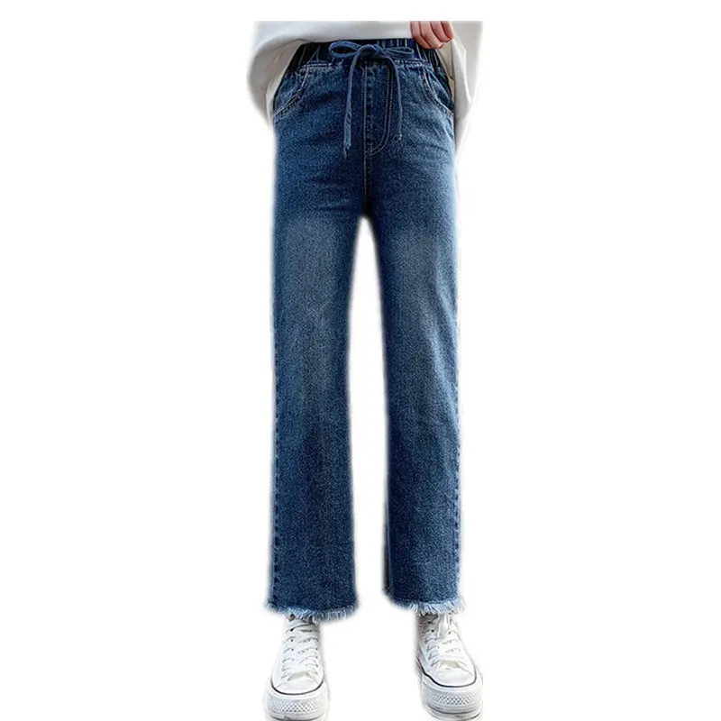 

Spring Young Girls Jeans Fashion Cotton Children's Wide Leg Denim Pants Autumn 2022 Toddler Girl Casual Trousers 5-14 Years Old