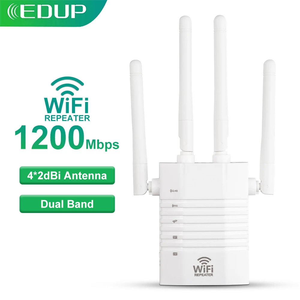 

EDUP 1200Mbps WiFi Repeater Extender 2.4G&5GHz Wireless WiFi Repeater AP Repeater Mode One Click WPS Network Extender Long Range