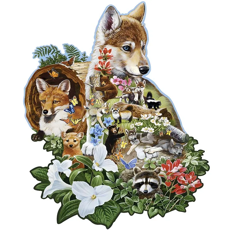 

Fantastic Alien Shaped Animal Pieces Wooden Puzzle Kids Montessori Toy Baby Wolf Pet Enlightenment Game Gift Dropshipping