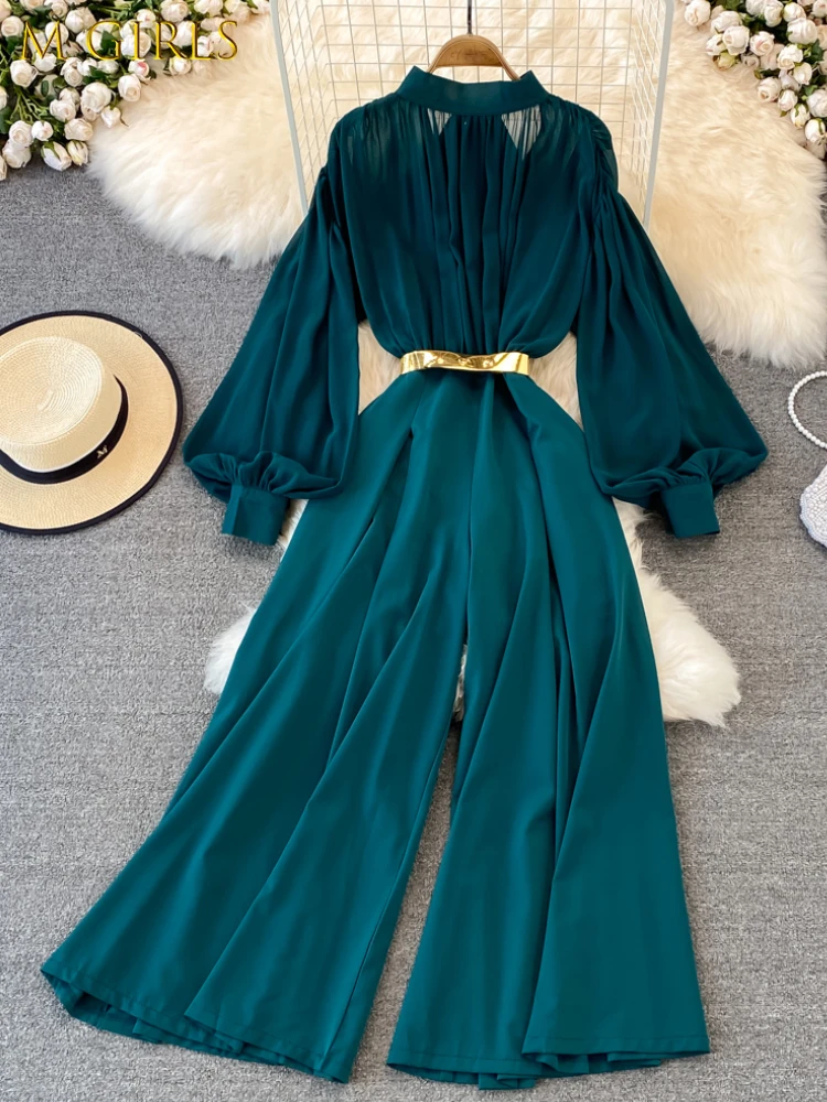 

M GIRLS 2022 Spring Rompers Women Casual Loose Long Sleeve Jumpsuits Female Elegant Wide