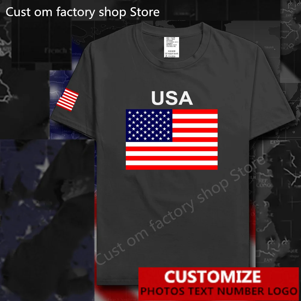 

United States of America USA US T shirt Free Custom Jersey DIY Name Number LOGO 100% Cotton High Street Fashion Loose T-shirts