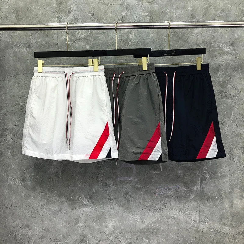 THOM TB Shorts Summer Men's Shorts Fashion Brand Male Shorts Engineered RWB Diagonal Stripe Thin Quick Dry Boardshorts