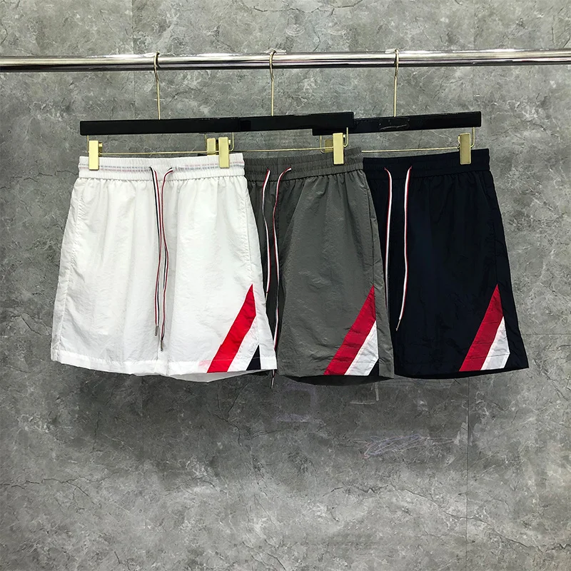 

THOM TB Shorts Summer Men's Shorts Fashion Brand Male Shorts Engineered RWB Diagonal Stripe Thin Quick Dry Boardshorts