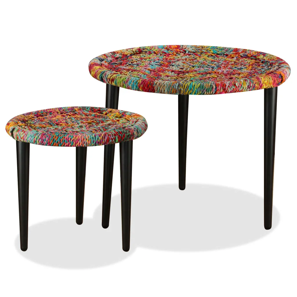 

Retro Coffee Tables Living Room Modern Coffe Table Home Decor Set 2 Pieces Chindi Weave Details Multicolour