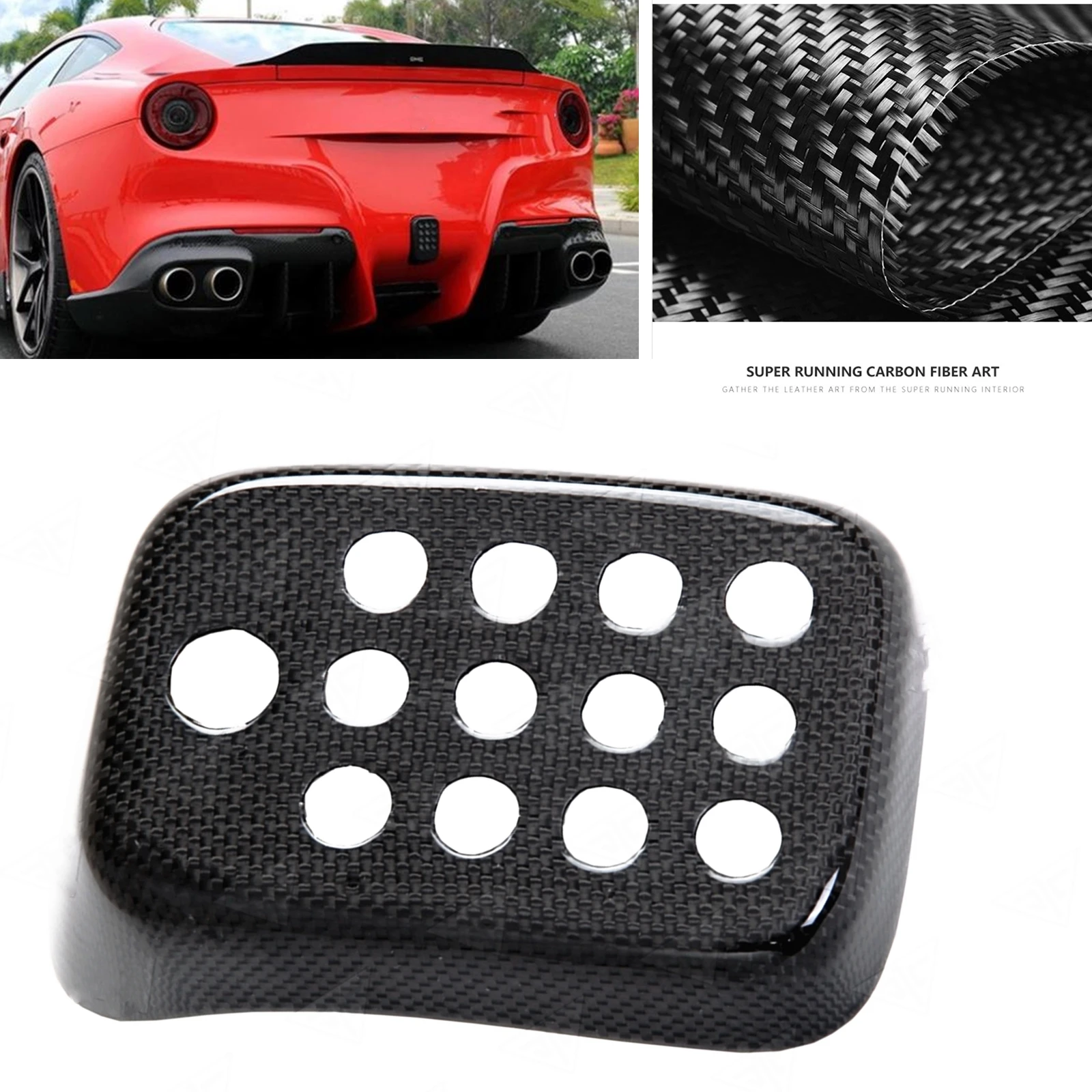 

Carbon Fiber Rear Bumper Fog Light Brake Case Signal Lamp Cover Shell W/ Camera Hole For Ferrari Berlinetta F12 2013 2014 2015