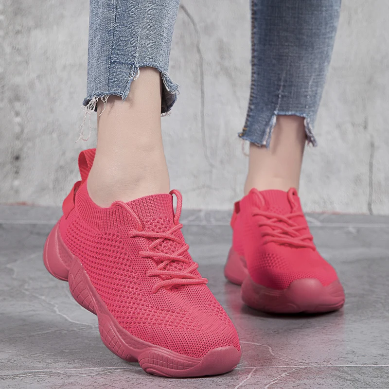 Women Sneakers Outdoor Platform Walking Shoes Knitted Casual Trendy Trekking Shoes Famale Sneakers Plus Size 35-44