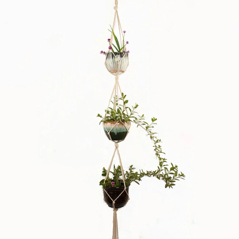 

3 Tier Indoor Outdoor Easy Install Flower Pot Holder Kitchen Patio Hanging Home Macrame Decorations Plant Hanger Woven Balcony