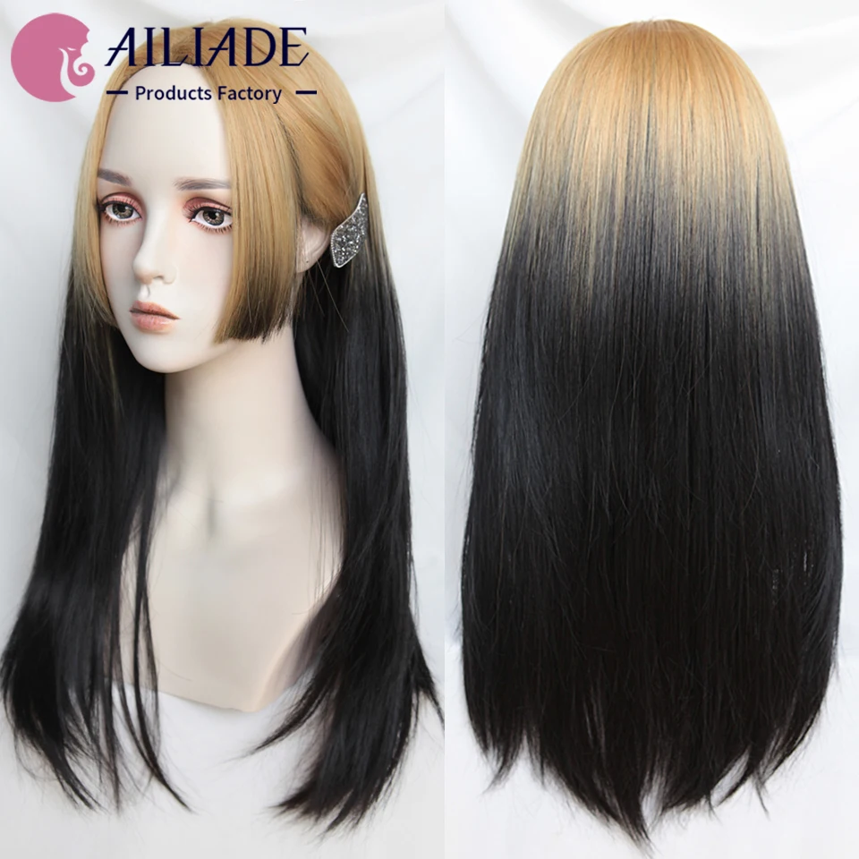 

AILIADE Synthetic Long Straight Wigs Cosplay Lolita Wigs for Women Princess Cut Anime Party Wig Blonde Black Heat-Resistant Hair