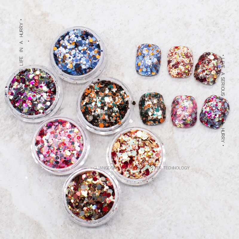 

Net red Korean big sequins glitter nail decoration patch autumn and winter manicure 6-color combination glitter bottle