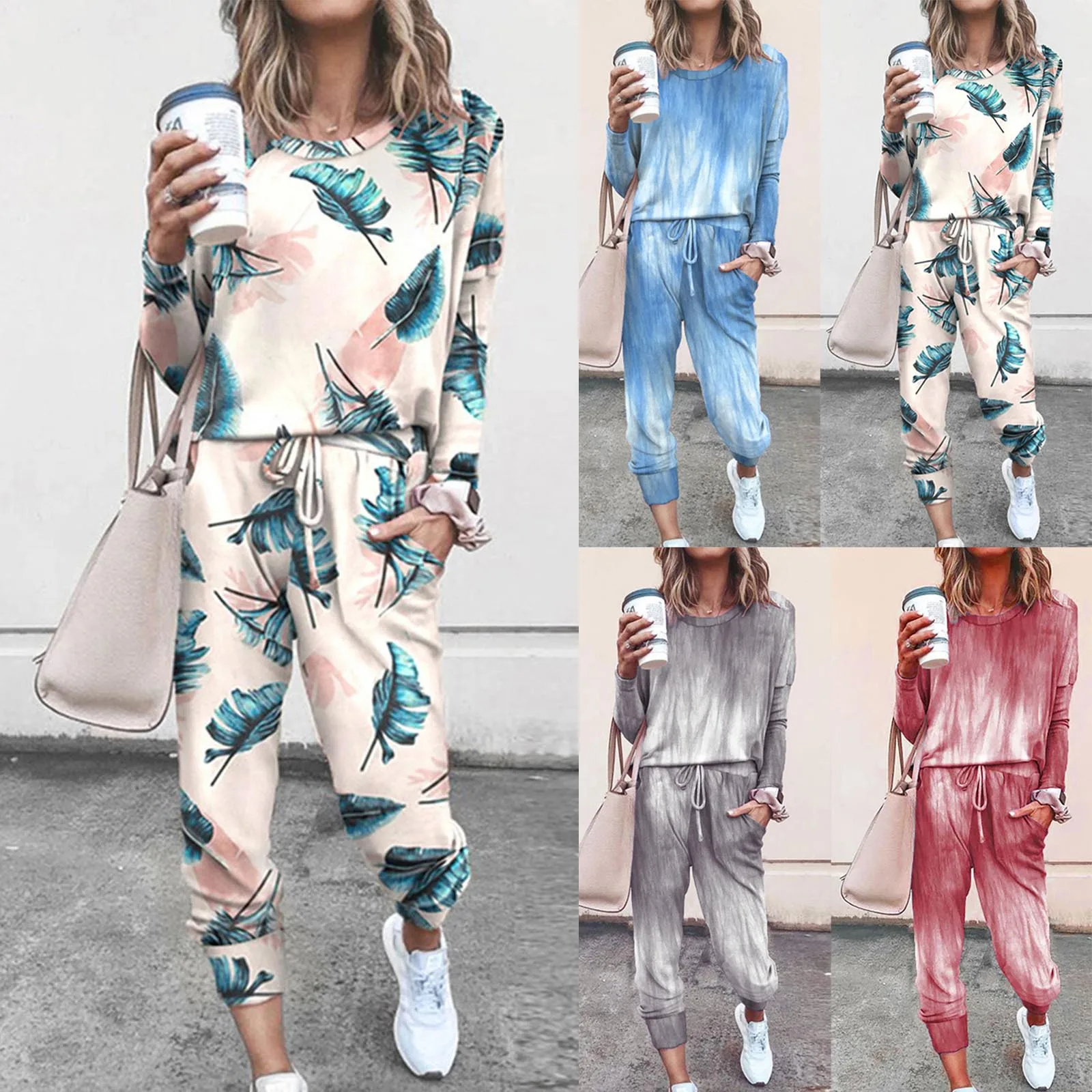 

Women's Tracksuit Loose Two-piece Sets Long Sleeve Tops Vest Casual Pants Printing Sweatsuit Спортивный Костюм Женск