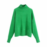 women fashion solid knit sweater top long sleeves high neck vintage female knitted sweaters pullover chic tops 2022