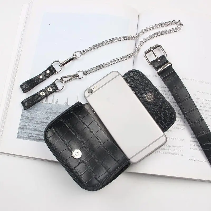 New European And American Fashion Square Snake Pattern Women's Waist Bag Belt Metal Chain Decoration Mobile Phone Bag For Women