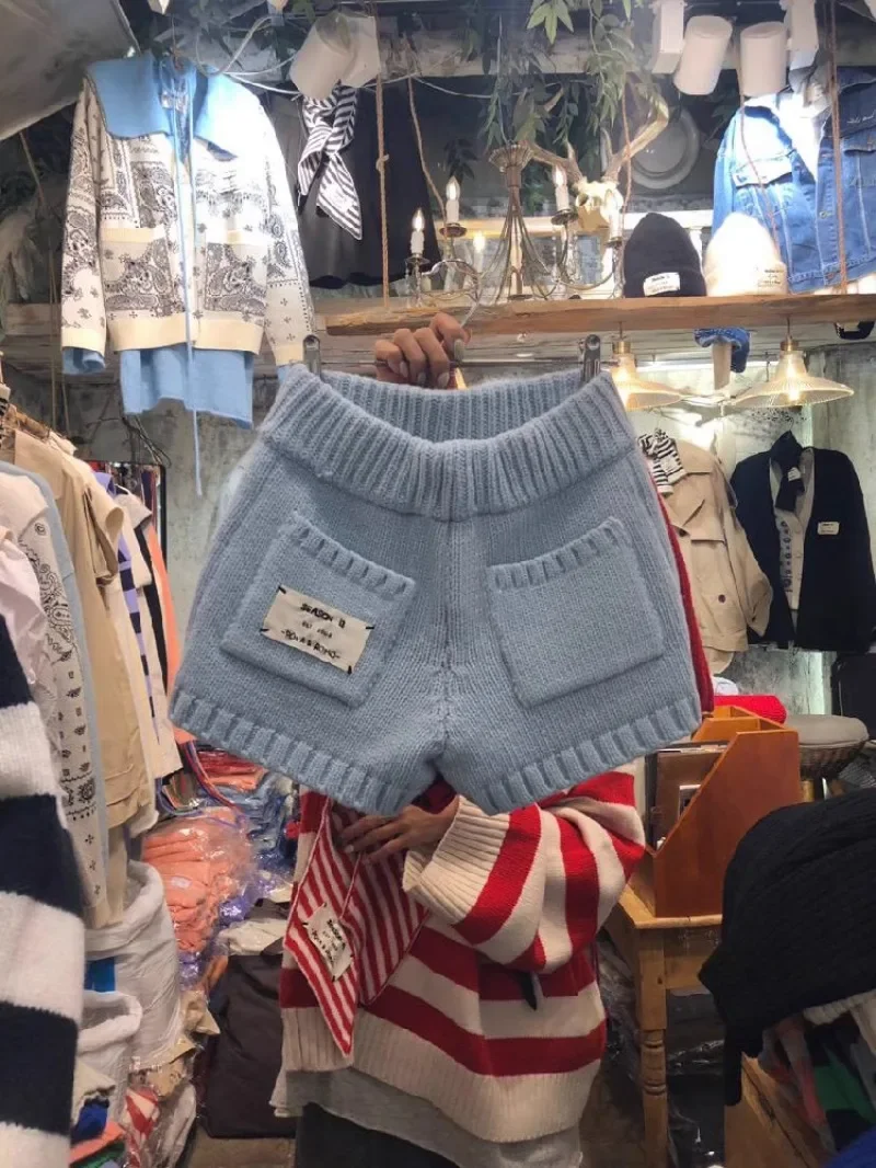 Pantalones Cortos De Mujer осенние вязаные повседневные шорты с надписью женские широкими