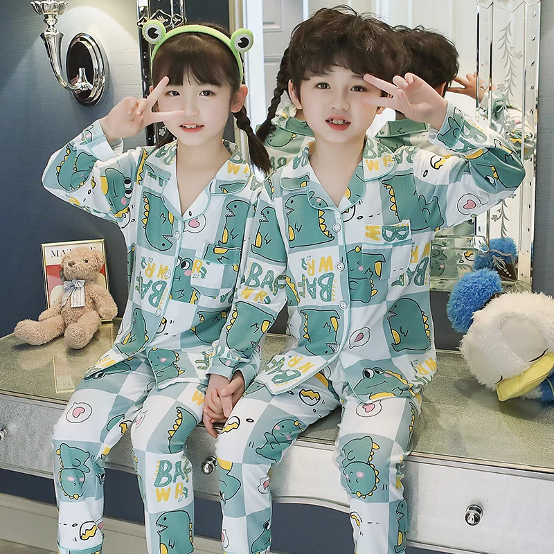 

Kids Spring Autumn Pajamas Children's Clothes Cotton Sleepwear For Girls Trousers Set Cartoon Boys Pyjamas Full Sleeve Nightwear