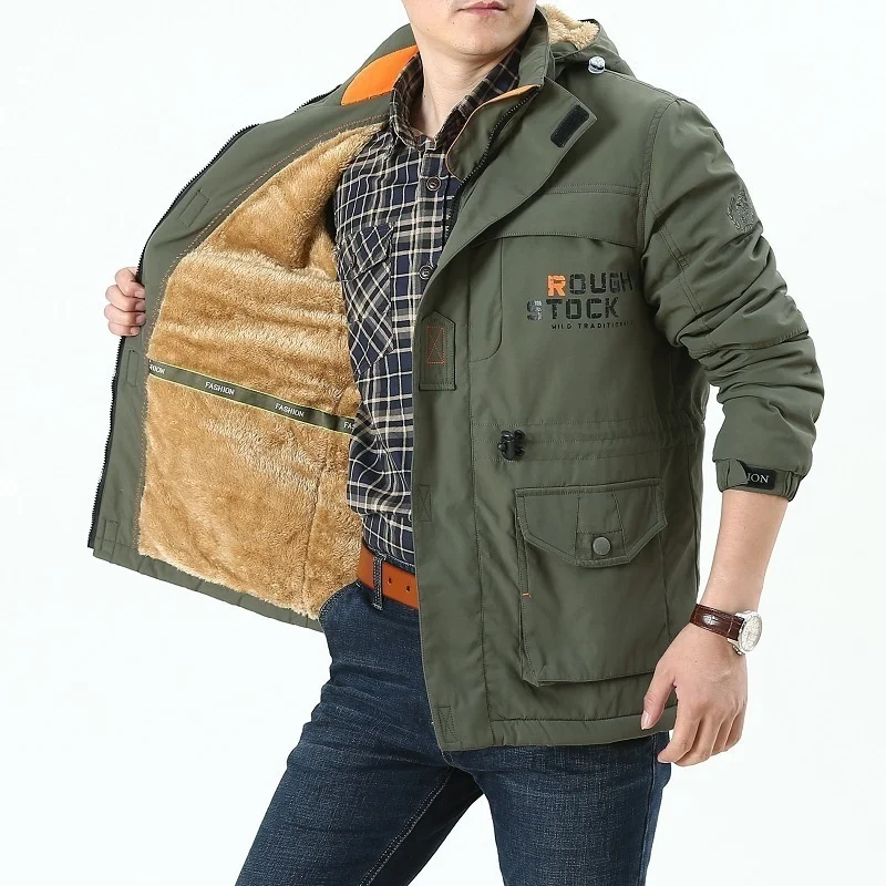 

2021 Autumn and Winter Menswear Large Casual Plush Thickened Jacket Men's Medium and Long Outdoor Jacket 086a