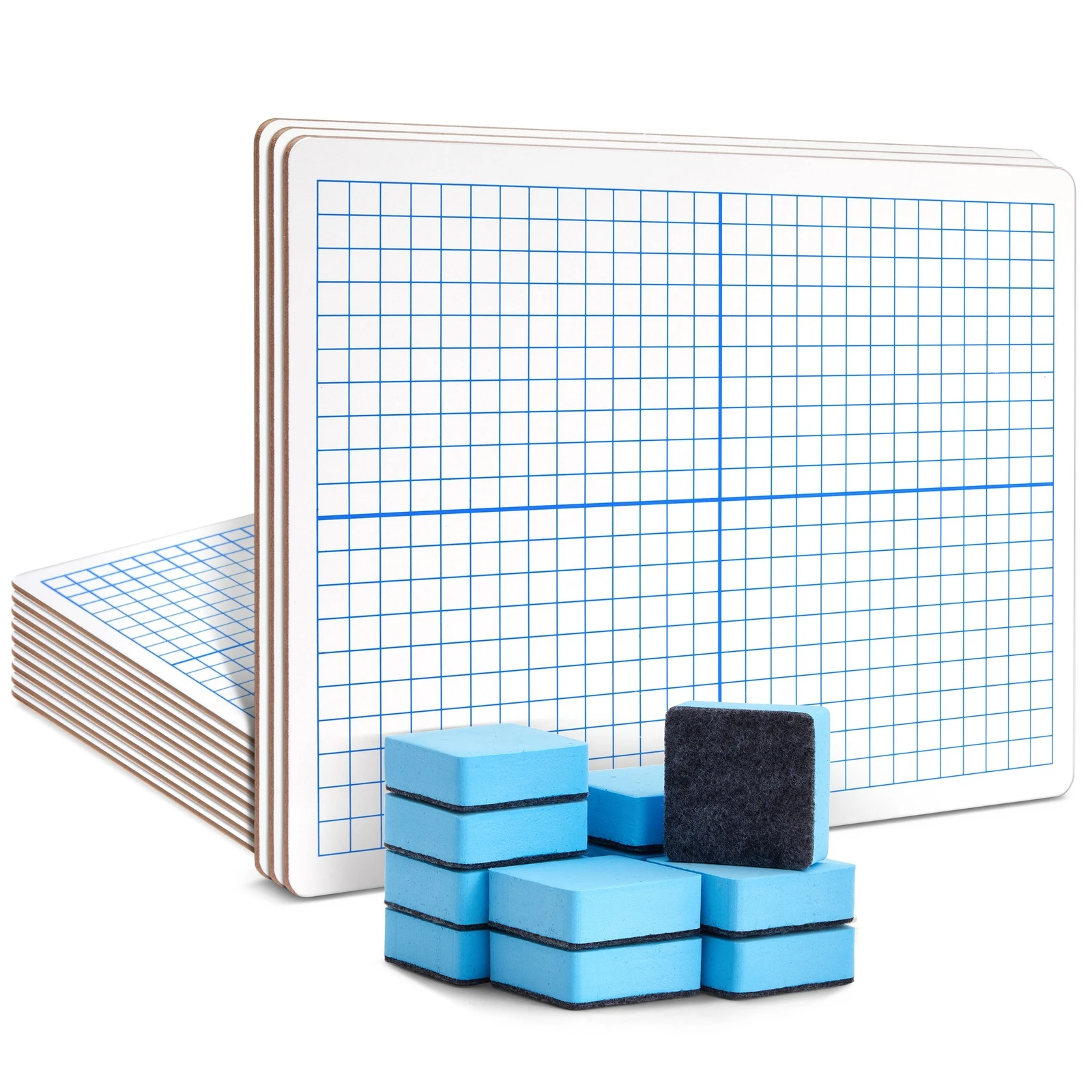 

12 Pack XY Axis Dry Erase Classroom Whiteboards Students, Double-Sided with Graph, Erasers, 12 x 9 In