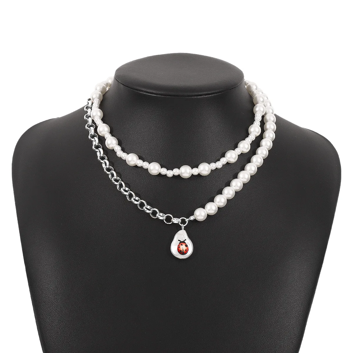 Online Celebrity Necklace Splicing Pearl Cute Dropping Oil Necklace Atmospheric Elegant Geometric Necklace