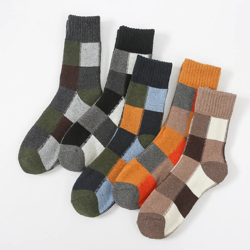 5 Pairs/lot MensThick Socks Thermal Cozy Warm Winter Socks Men Middle Tube Colorful Grid Men Sock