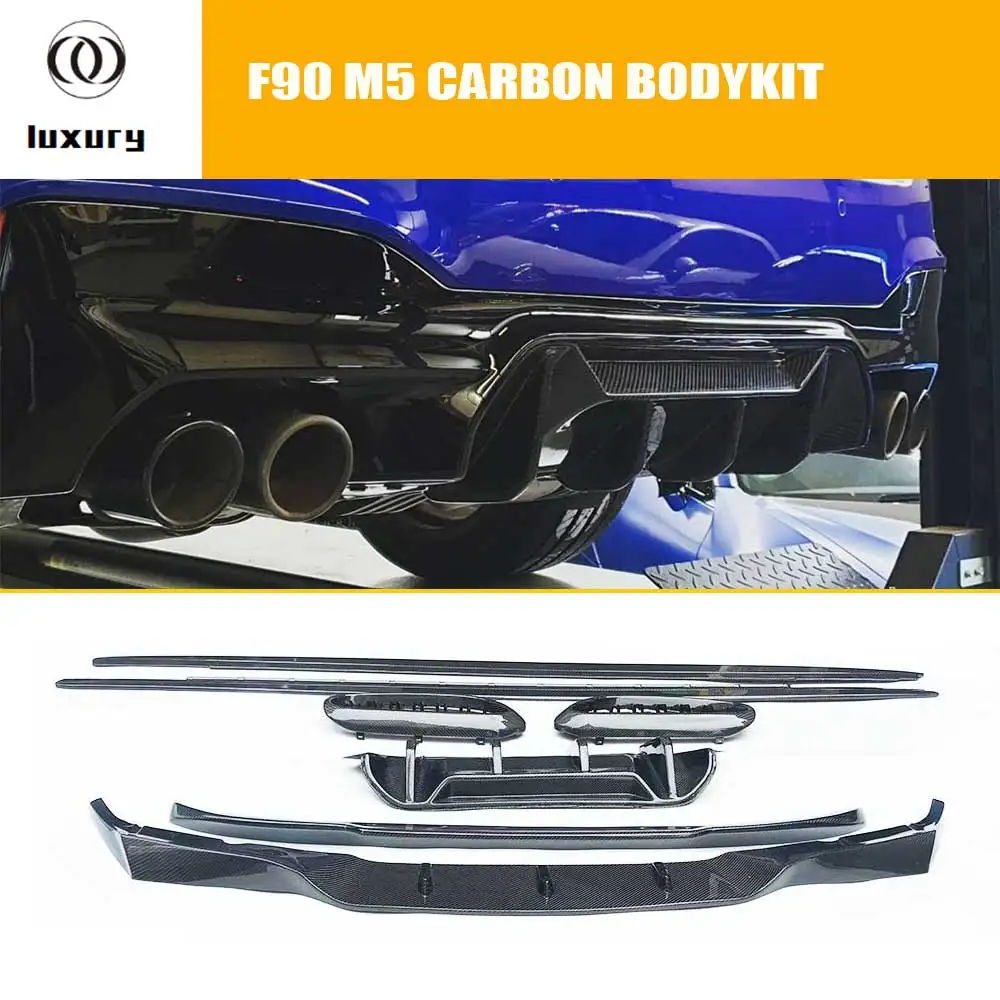 F90 Real Carbon Fiber Bodykit for BMW M5 2018 UP Car Styling Body Kit Front Lip & Diffuser & Spoiler & Side Skirt & Grille