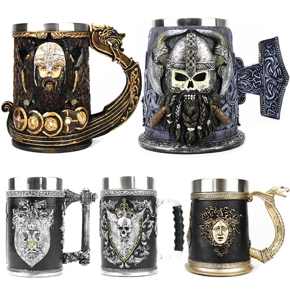 

Danegeld Tankard Mug With Stainless Steel Insert Resin Skull Viking Coffee Beer Mugs Cup BEST Norse Mythology Fans Birthday Gift