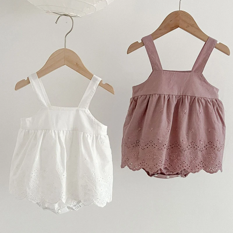 

Newborn Baby Baby Girls Sleeveless Pure Color Clothes Rompers Sweet Summer Kids Baby Girls Clothes Rompers