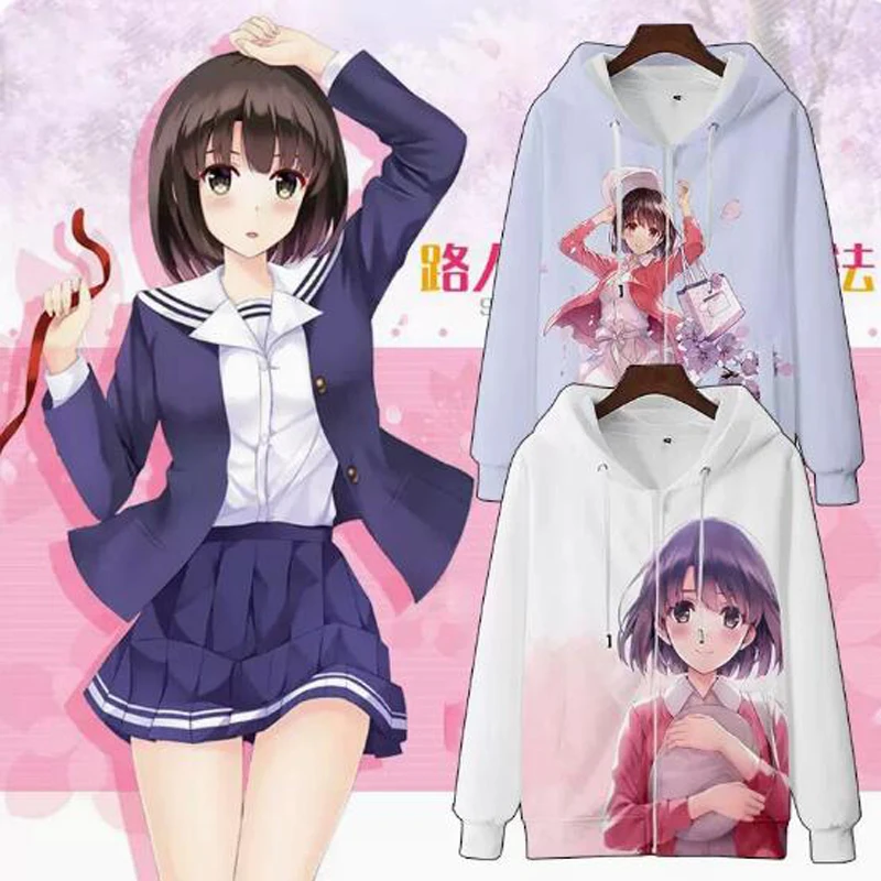 

Мужская/Женская толстовка Saekano, толстовка с капюшоном на молнии и 3D принтом «как радостная девушка», уличная одежда Y2k, куртка с капюшоном на ...