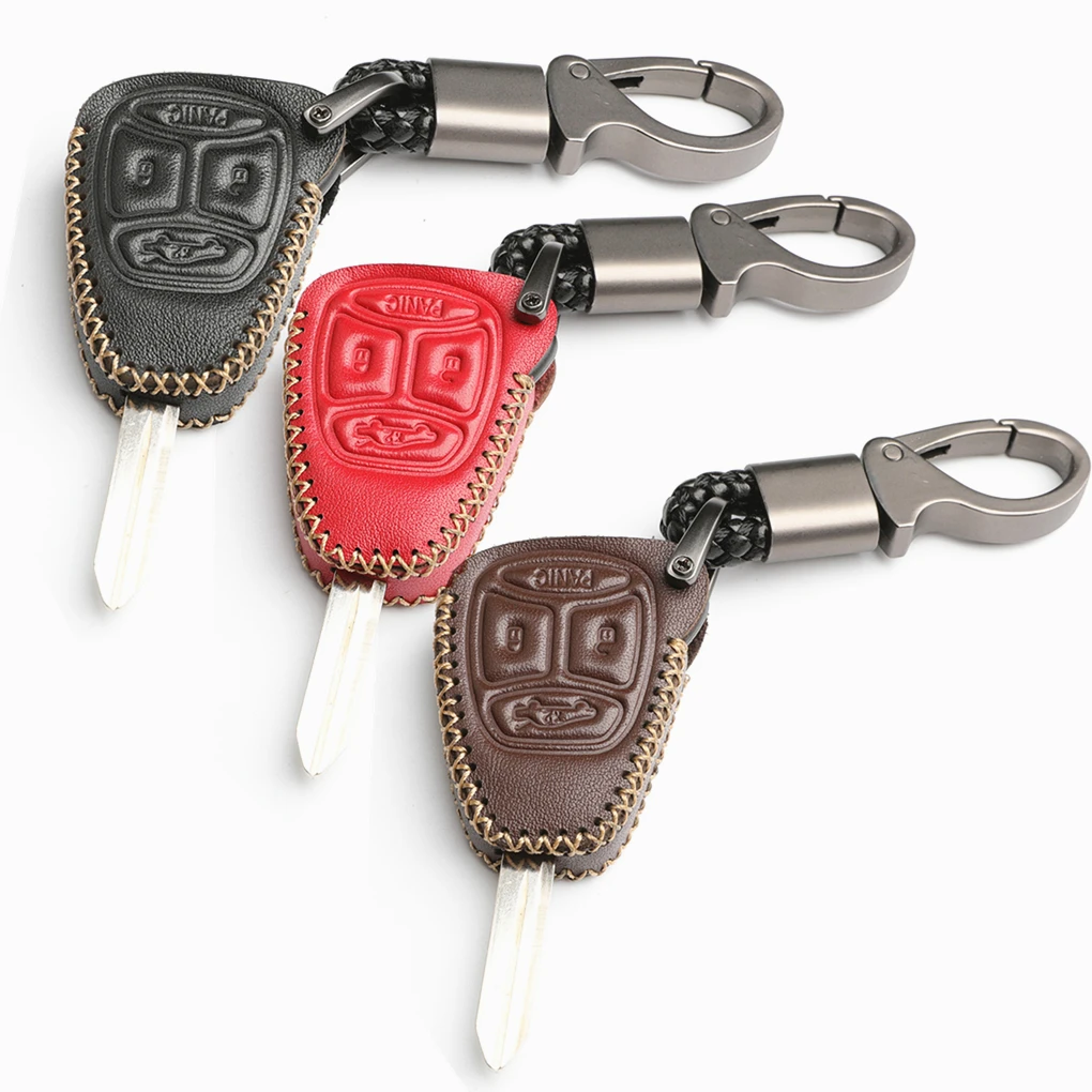 

WFMJ Leather for Dodge Charger Durango Magnum Jeep Grand Cherokee Liberty Chrysler 200 300 4 Buttons Key Case Cover Fob Chain