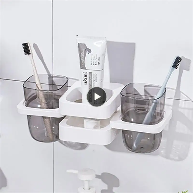

Creative No Mark Adhesive Toothbrush Toothpaste Box Bathroom Toothbrush Holder Foldable Mouthwash Cup Bathroom Supplies
