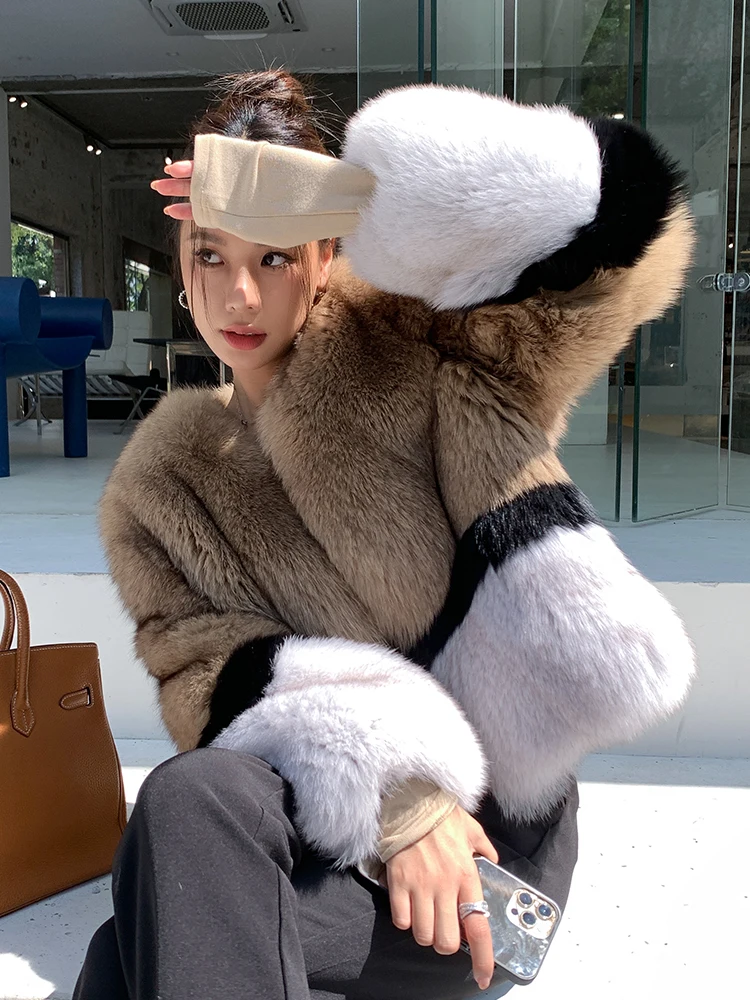 Women Jacket Coat Winter Whole leather Fox Fur Coat Grass Jacket Natural Fur Coat Fashion Short Luxury Woman Fur Coat Natural