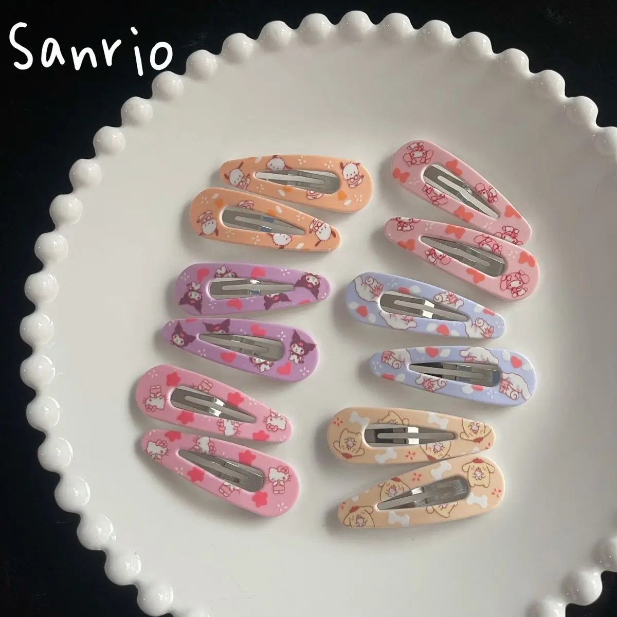 

6PCS 20 Styles New Sanrio Bb Clip Cinnamoroll KT Cat Hair Clip Cartoon Kawaii Sweet Girl Hair Clip Hair Accessories Gift