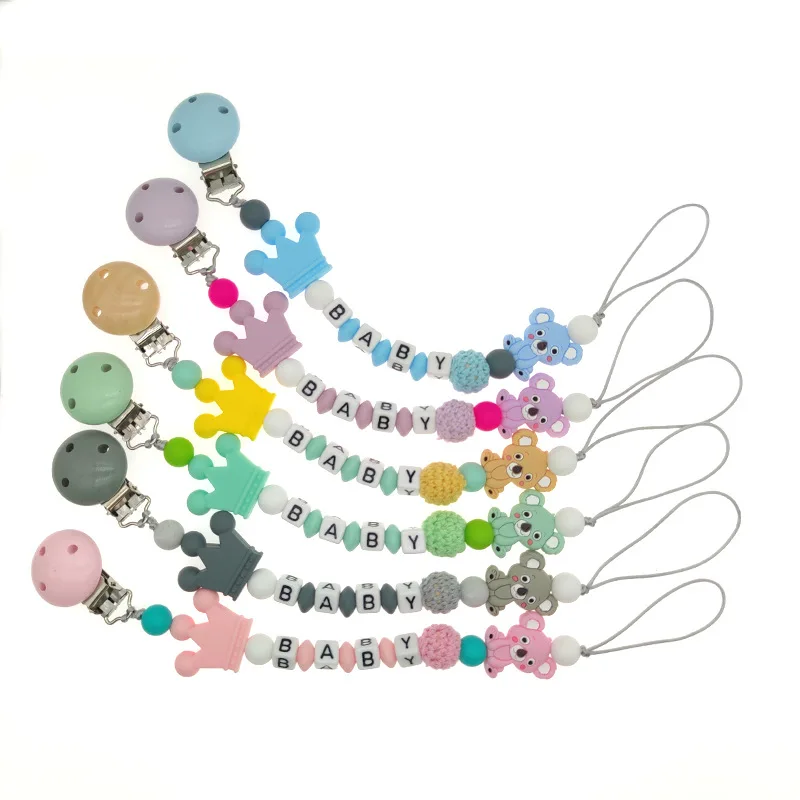 

Мультяшные Детские зажимы для соски с именем, силиконовые шарики, войлочные шарики, игрушка для жевания, подарок, цепочка для соски против п...