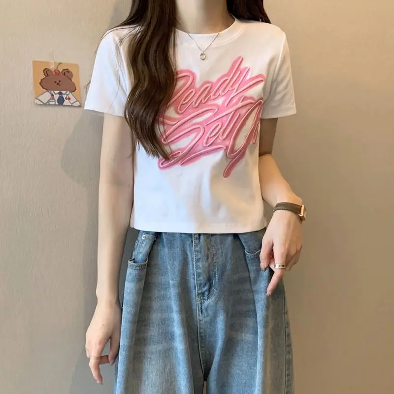 

2023 summer new slim fit printed short-sleeved T shirt South Korean fashion cotton top women's fashion T-shirt
