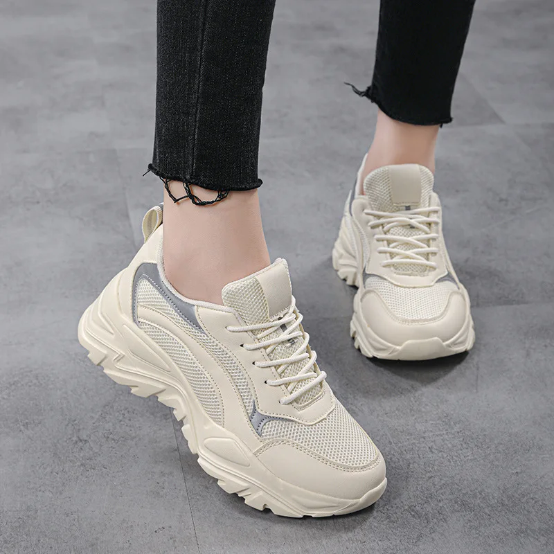 

Sneakers Women Dad Shoes Outdoor Casual Sports Shoes Summer New Ladies Vulcanized Shoes Thick Sole Running Shoes PU Leather 2022