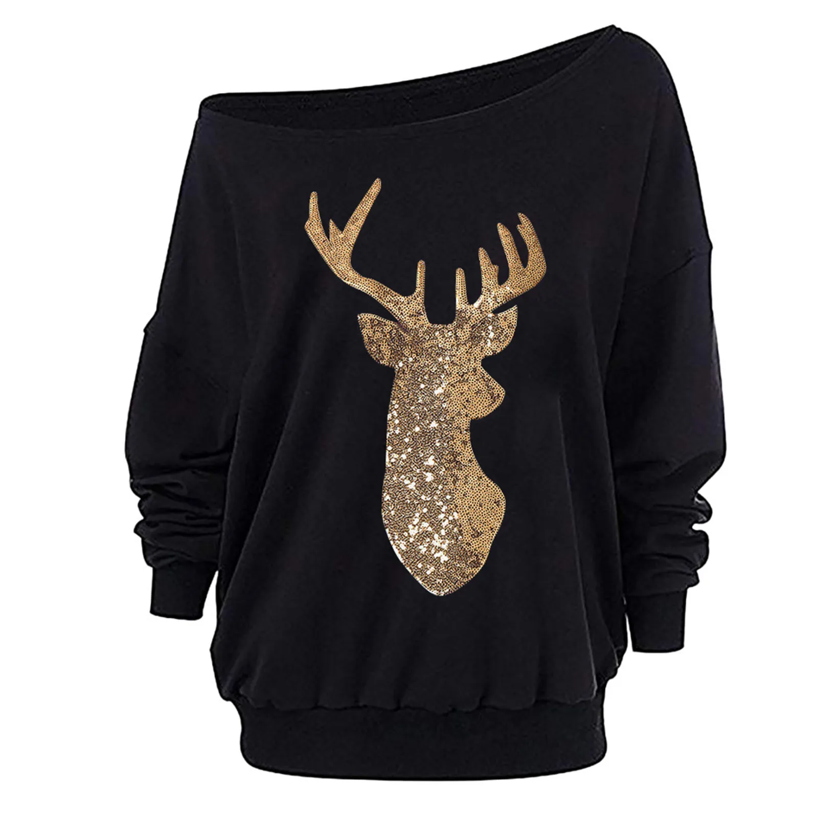 

Women Pullover Overszie Hoodies Christmas Print Long Sleeve Sweatshirt Winter Fitting Athletic Female Oversize Golden Elk Shirts