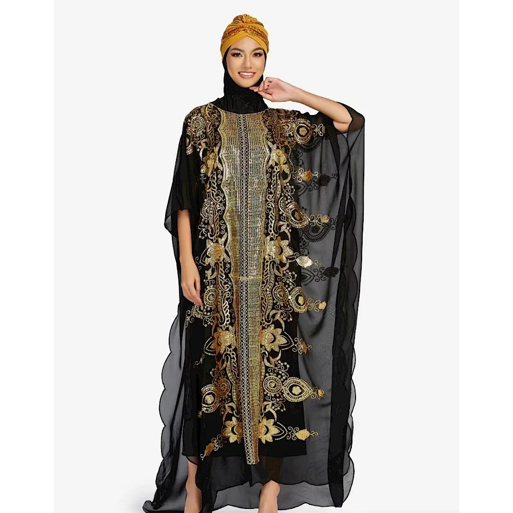 

Wepbel African Islamic Clothing Abaya Women Loose Chiffon Elegant Sequined Shawl Dress Traditional Ethnic Style Clothing Caftan
