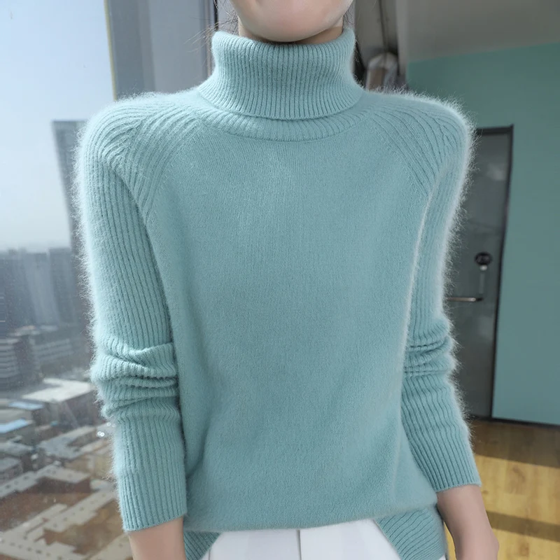 Водолазка 100% норковый кашемировый вязаный свитер женская зимняя верхняя одежда