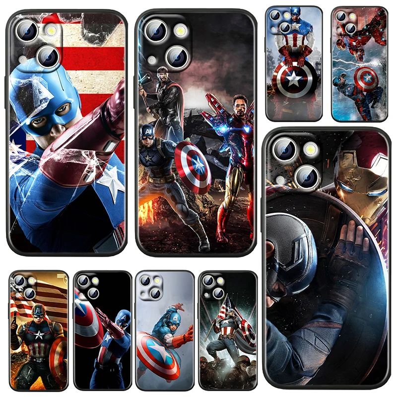 

Captain America Marvel For Apple iPhone 13 12 11 Pro Max Mini XS Max X XR 6 7 8 Plus 5S SE 2020 TPU Soft Black Phone Case Coque