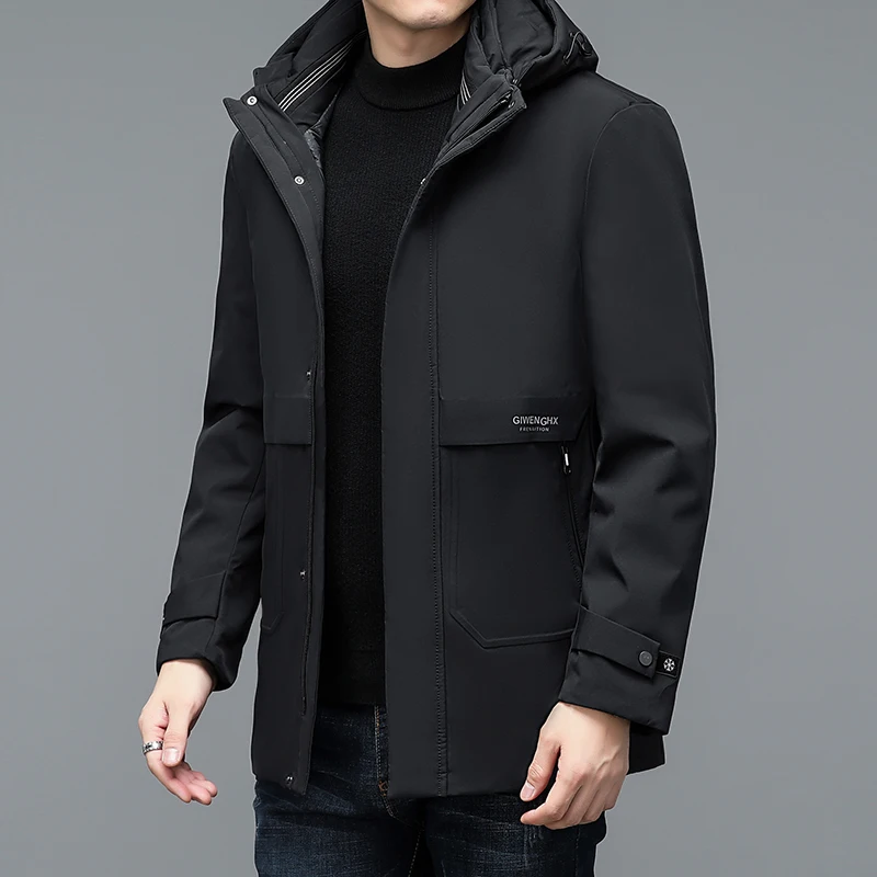 2022 Winter Men Black Navy Blue Puffer Basic Coats Hood And Lining Detachable Design Puff Parkas Male Thermal Quilted Overcoats