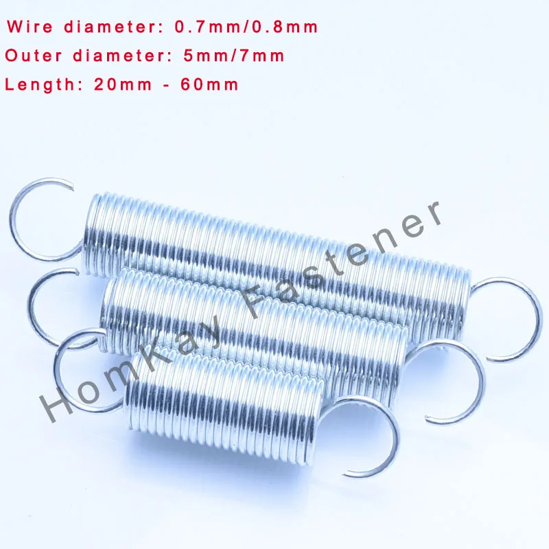 

10/20/30 Pcs High Quality Galvanized Stretching Spring Wire Dia 0.7mm/0.8mm*Outer Dia 5mm/7mm*Length 20-60mm With Hook Machine