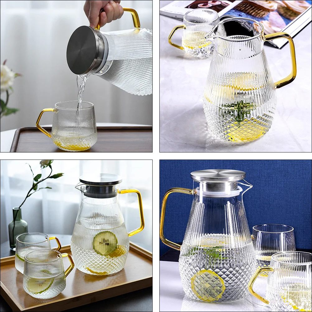 Стеклянный кувшин для холодной воды чайник с ручкой сока большая емкость
