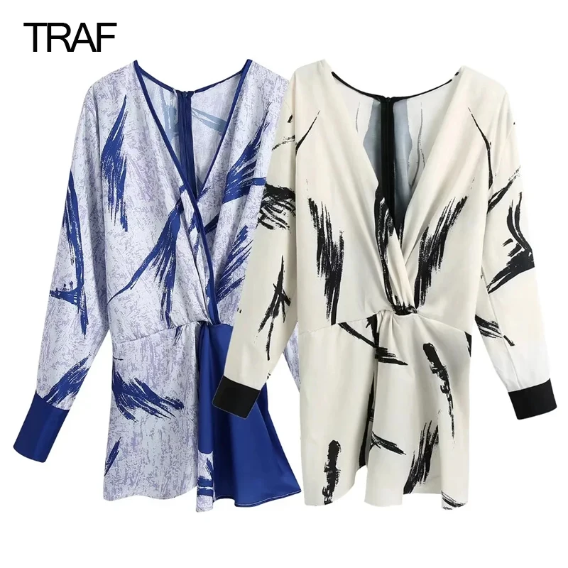 

Блузка женская шифоновая с пышными рукавами и принтом, 2 цвета