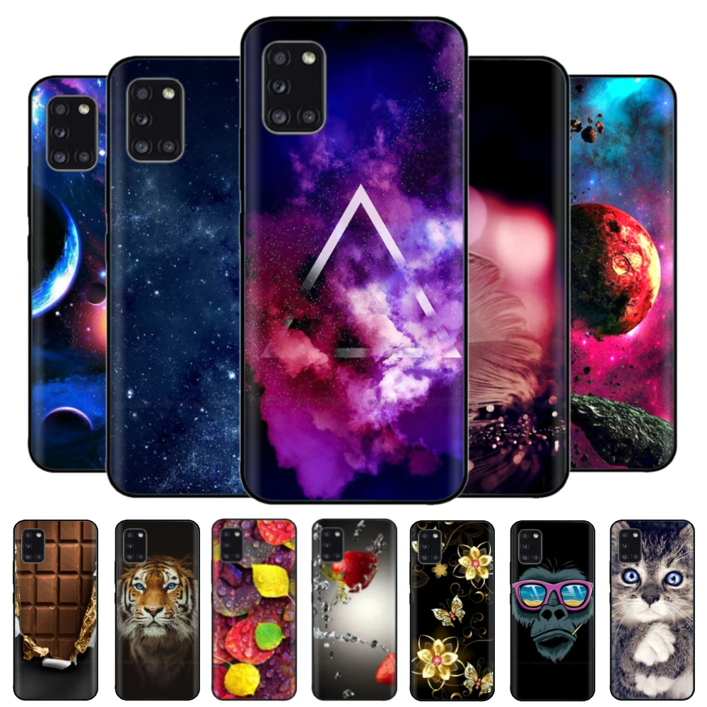 

For Samsung A31 SM-A315F Case 6.4 inch Flower Black Back Cover Coque For Coque Samsung A31 Case A 31 Bumper TPU Silicone Cover