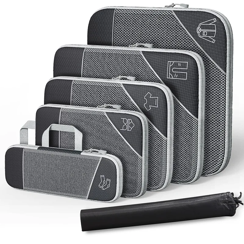 

Travel Compression Travel Compressible Storage Bag Organizer Set Mesh Visible Luggage Storage Organizer Packing Cubes
