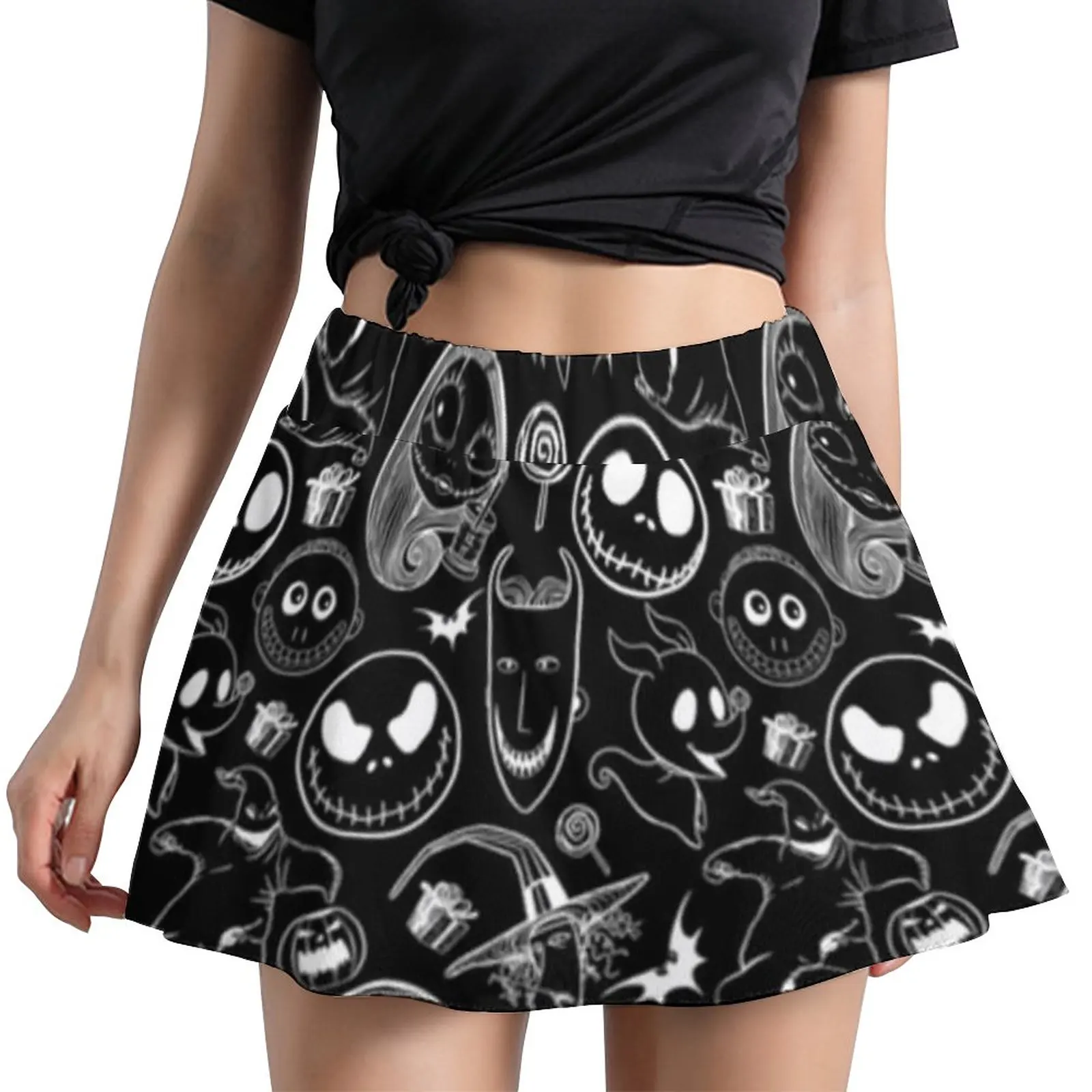 

Gothic Skirt Ladies Halloween Ghost Print Trendy Mini Skirts Spring Street Style High-waisted Cute Oversized Casual A-line Skirt
