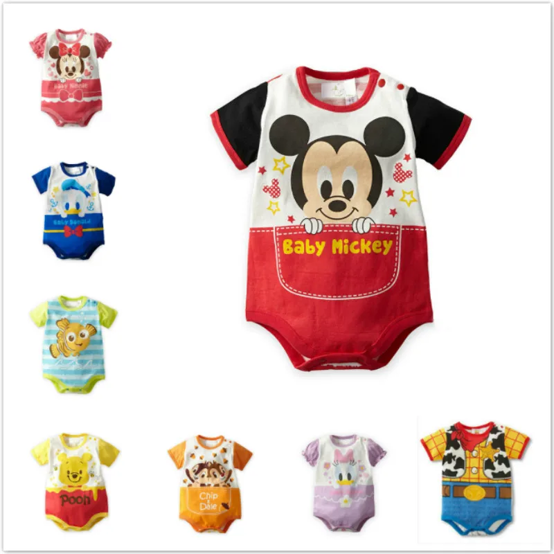 Summer Newborn Cartoon Baby Boy Rompers Girl Clothes Bear Mickey Pooh Baby Rompers Short Sleeve Cotton Pajamas Infant Jumpsuits