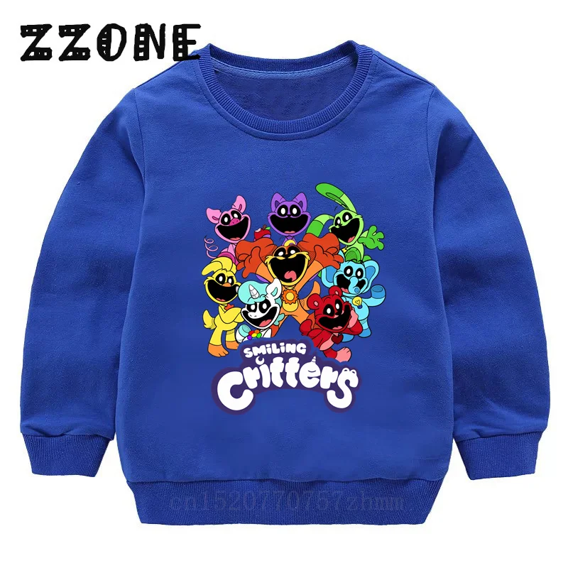 Smilling Critters Print Kids Sweatshirts Cartoon Children Hoodies Funny Autumn Baby Pullover Outwear Tops Girls Boys Clothes