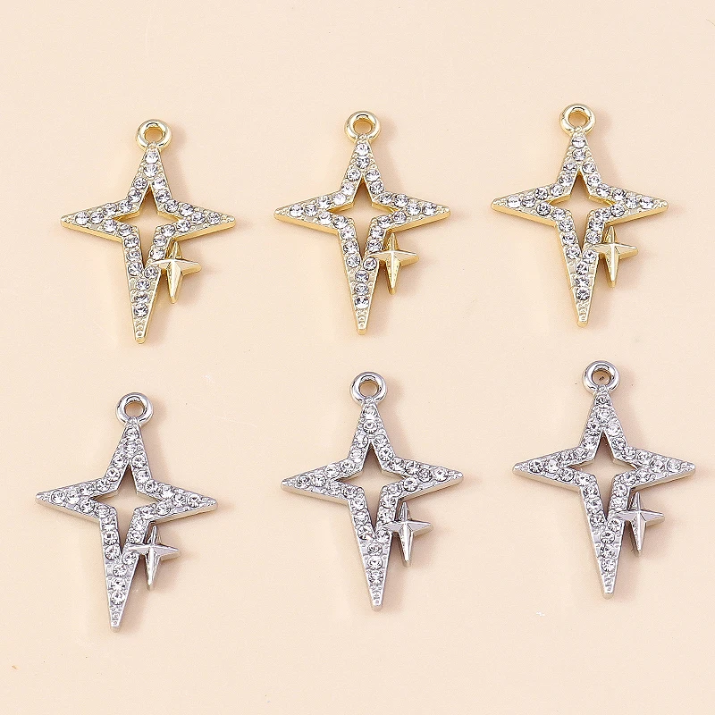 

5pcs Luxury Gold Silver Color Polaris Charms Crystal Polar Stars Pendants for Earrings Necklace Bracelet Handmade Jewelry Making