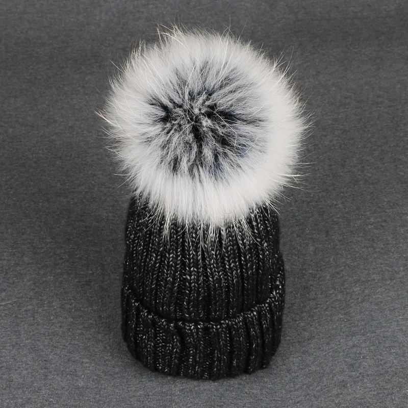 Wester Style Women Woolen Hat Knitted Hat Winter Fox Fur Ball Cap