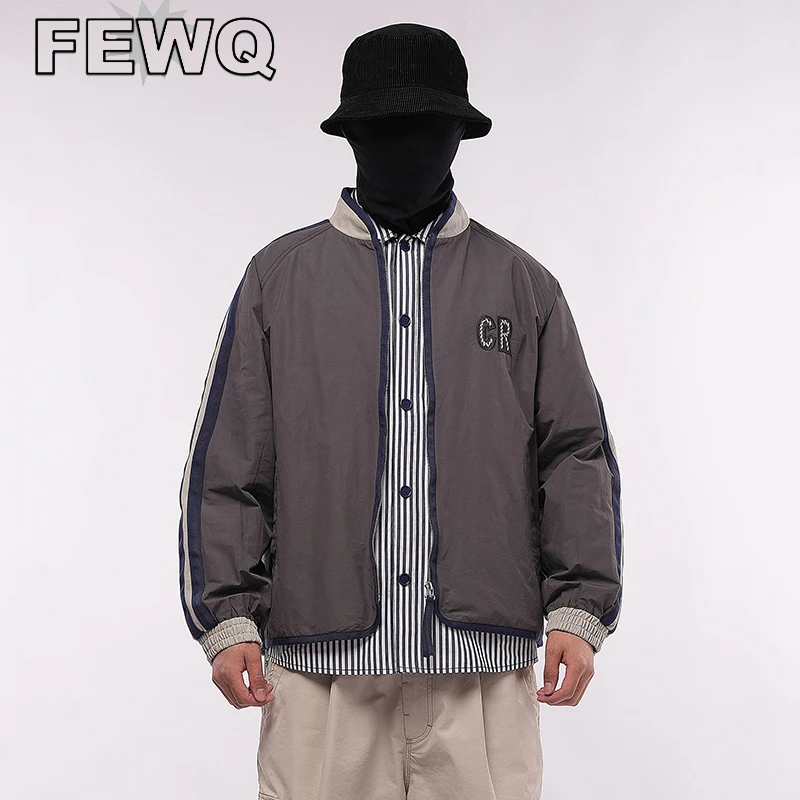 

Куртка FEWQ Y2k мужская с вышивкой, цветное пальто, винтажная Повседневная Уличная одежда с воротником-стойкой, весна 2023